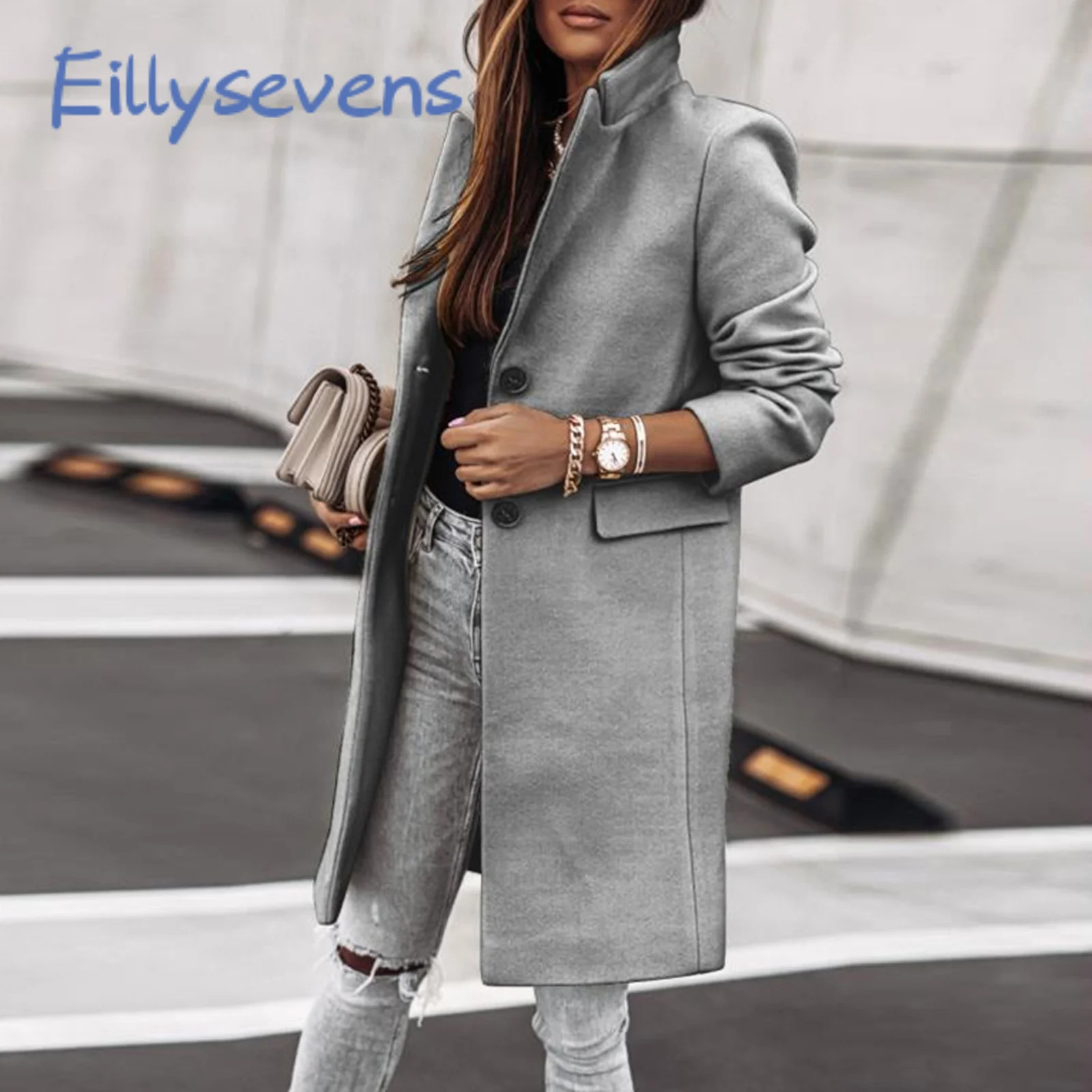 

Womens Wool Coat 2021 Winter Fashion Long Coat Solid Color Ladies Warm Korean Style Outwear Loose Stylish Female Woolen Coat