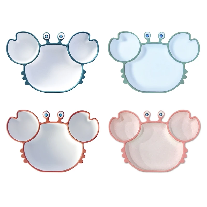 

BPA Free Microwave Dishwasher Safe Crab-shape Silicone Suction Plate for Toddlers Self Feeding Training Divided Plate Dish Bowl