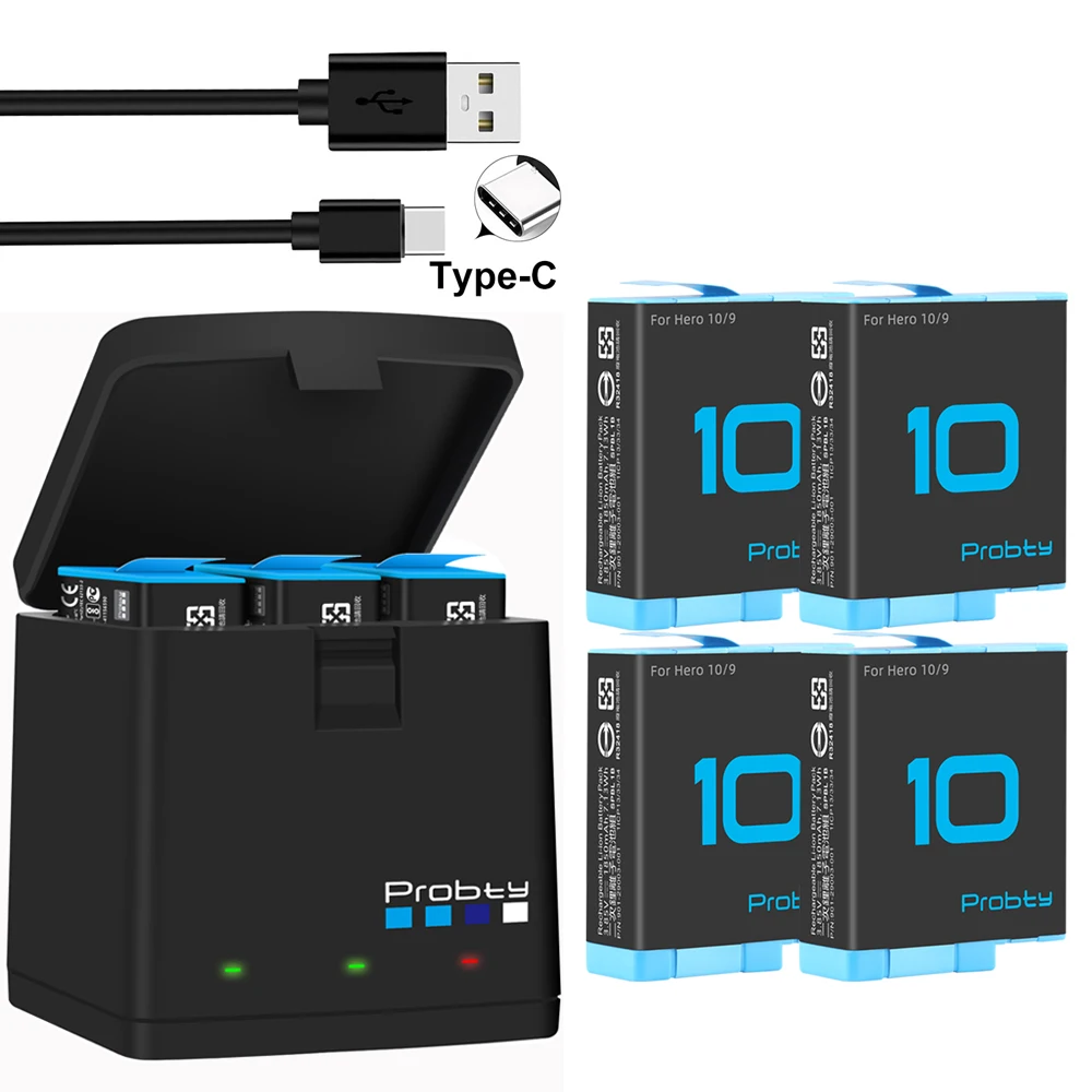

For GoPro Hero 10 9 3 Ways LED Light Battery Charger Battery Storage Box For GoPro Hero 9 Black