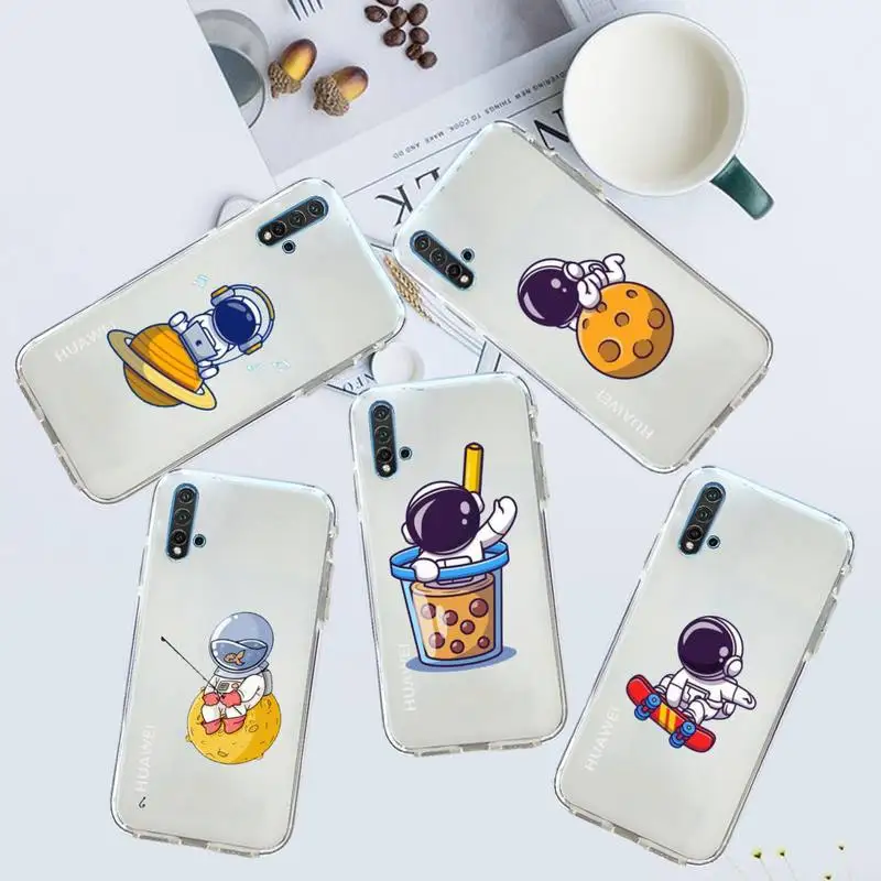 

astronaut Cute cartoon Phone Case Transparent for Huawei honor P mate 40 20 30 10 50 i 9 x mate pro lite 8a