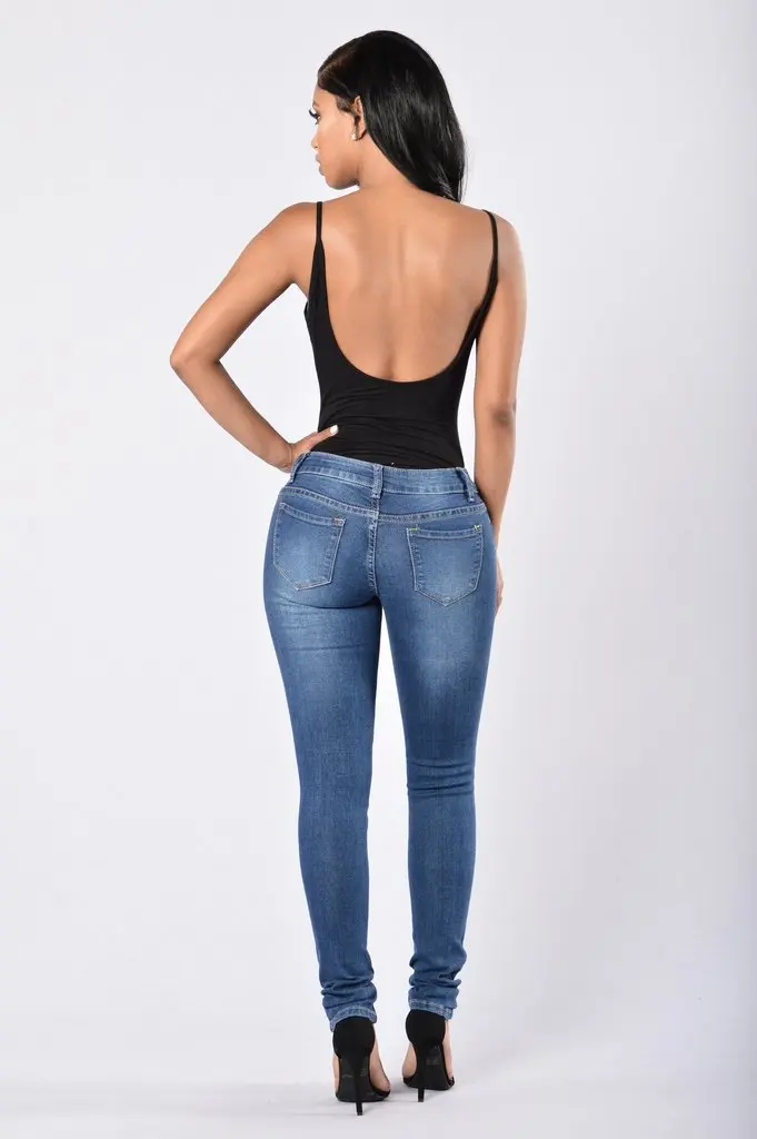 Женские джинсы с завышенной талией Осенние облегающие модные потертые джинсовые