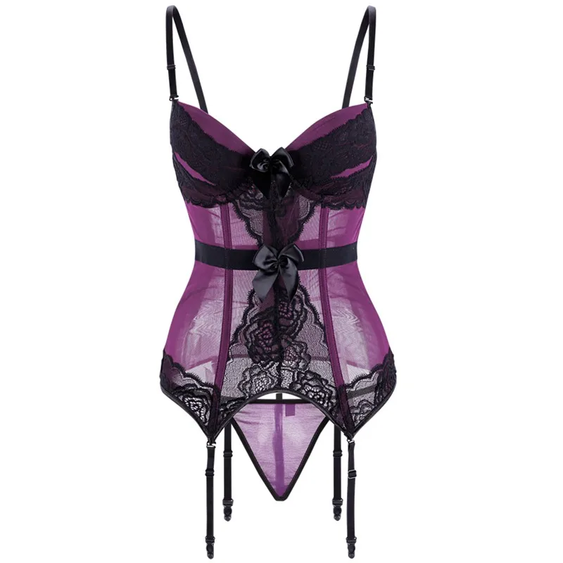 Прозрачный сексуальный корсет нижнее белье с косточками кружевная ночная одежда