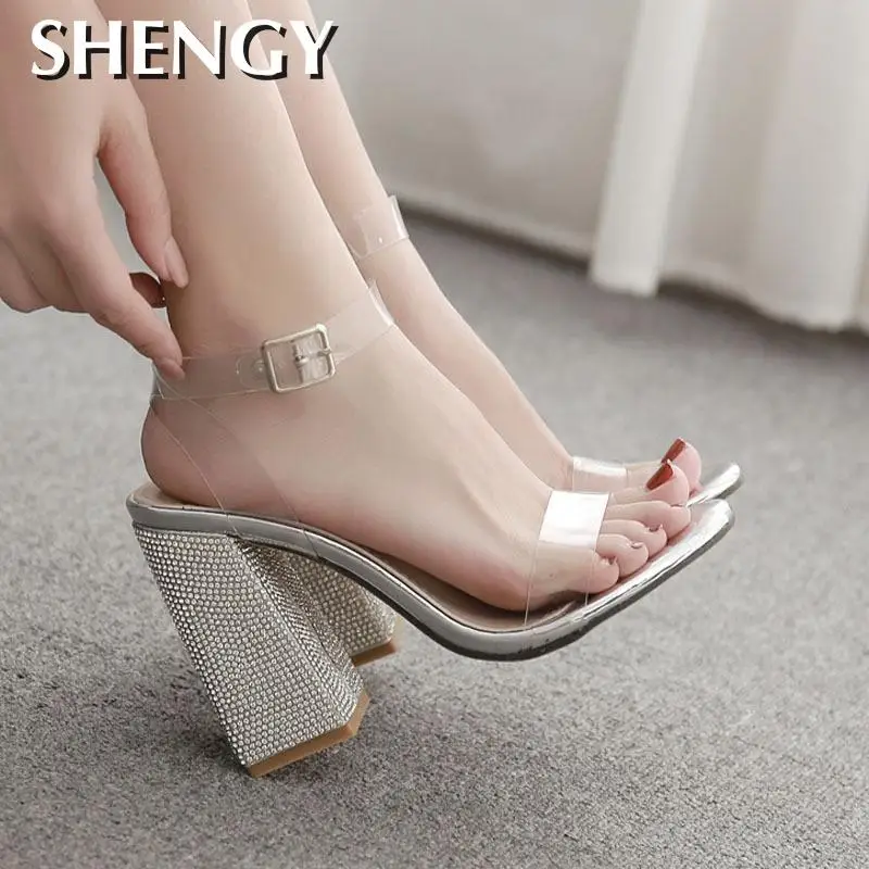 2020 пвх женские туфли-лодочки пикантные прозрачные ремешки на лодыжке сандалии