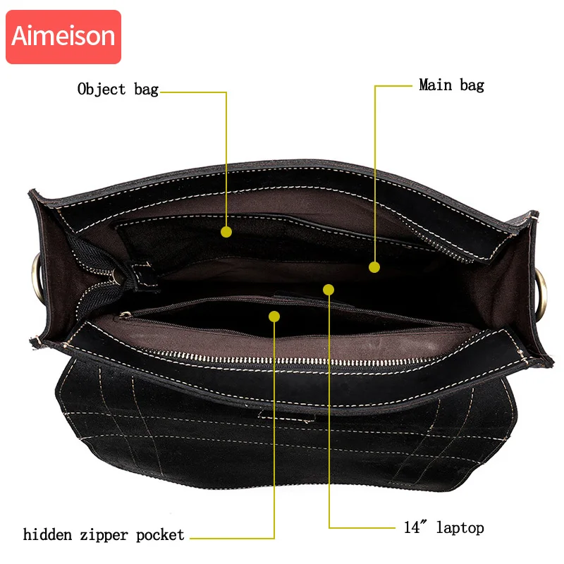 Aimeison Genuine Leather real leather laptop bag business Cowhide Men Crossbody Bag Men's Travel briefcase | Багаж и сумки