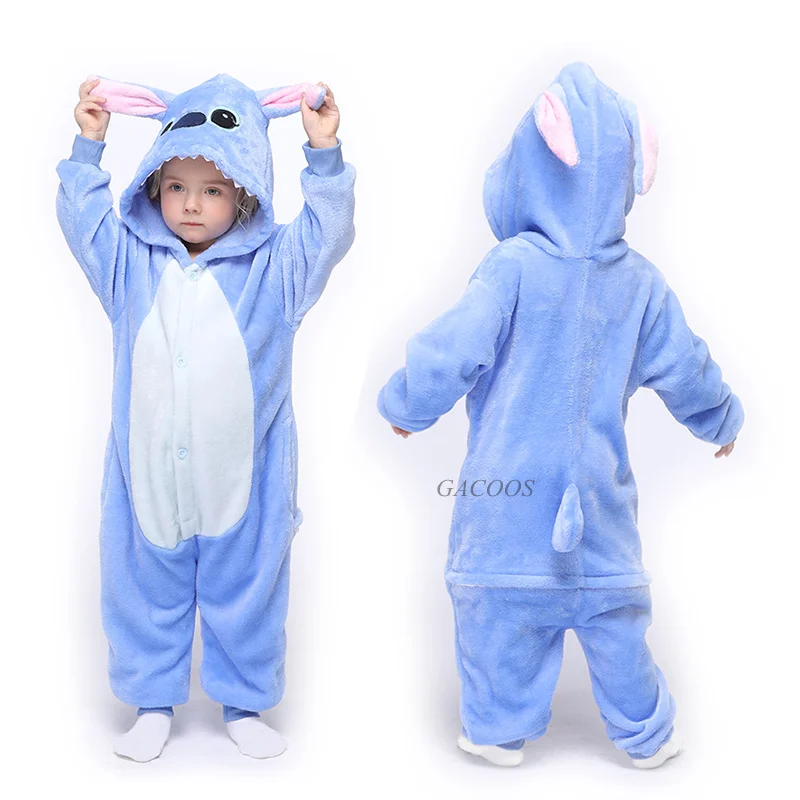 blue stitch Kuguurumi/зимняя Пижама для маленьких девочек; комбинезон с единорогом из мультфильма; детская одежда для сна; фланелевый теплый комбинезон; детские пижамы - Цвет: blue stitch