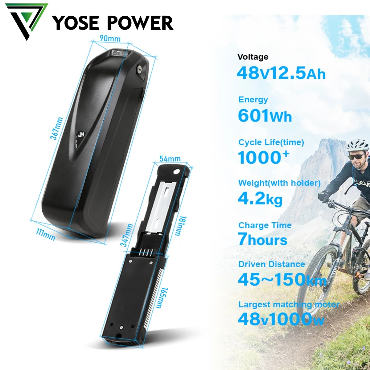 バッテリー48v W Ebike Bafangモーター用1000 電動自転車用 ダウンチューブ用 54 Off