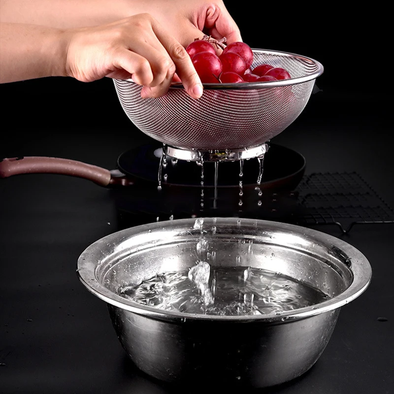 Stainless Steel Drain Basket/Wash Basin/Rice Bowl Dense Gauze Design for Kitchen Supplies Accessories LBShipping | Дом и сад