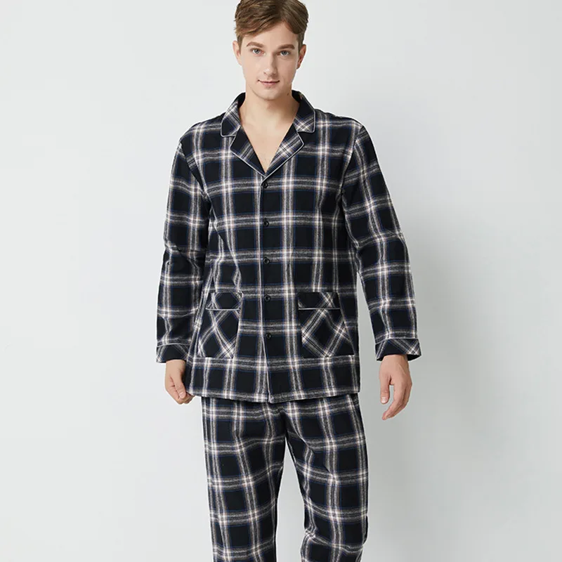 LYun новые осенние и зимние хлопковые пижамы мужские с длинными рукавами Промытые
