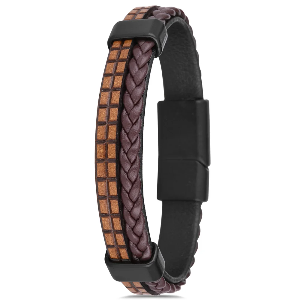 

Parigi PRGJWG133-01 Mens Bracelet Bangles Fashion Jewelry Leather Brown Birthday Gift for Mens
