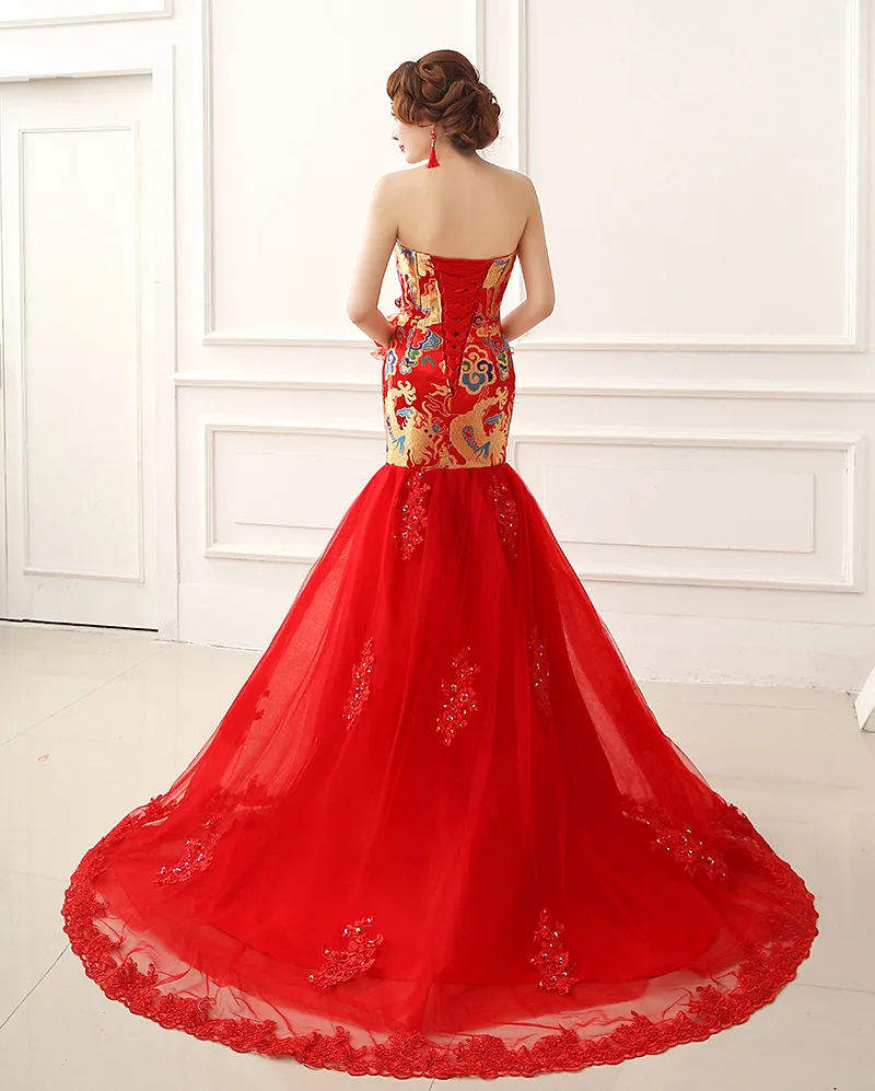

Dragon Design Evening Dress Women 2019 New Style Long Elegant Fishtail Banquet Host Dress Women Party