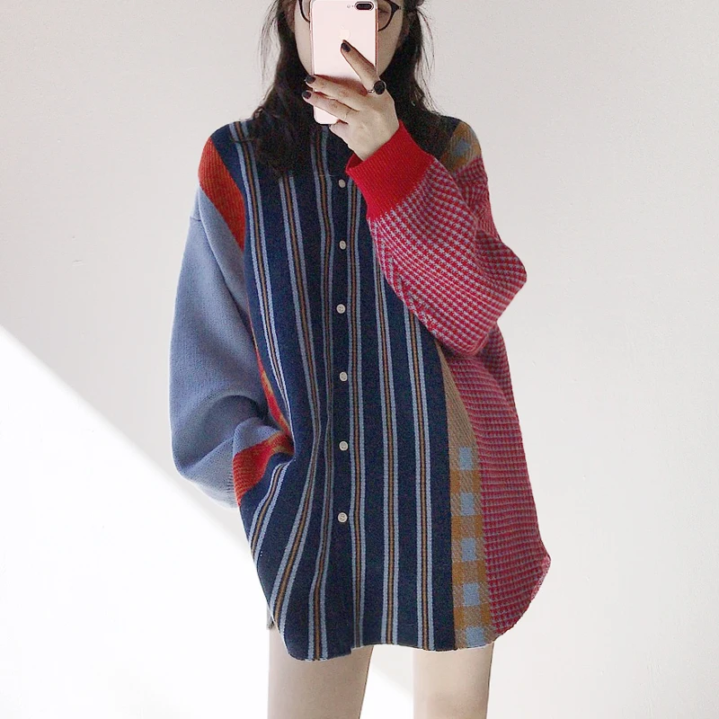 Новинка 2019 зимний корейский Свободный Длинный свитер поло верхняя одежда