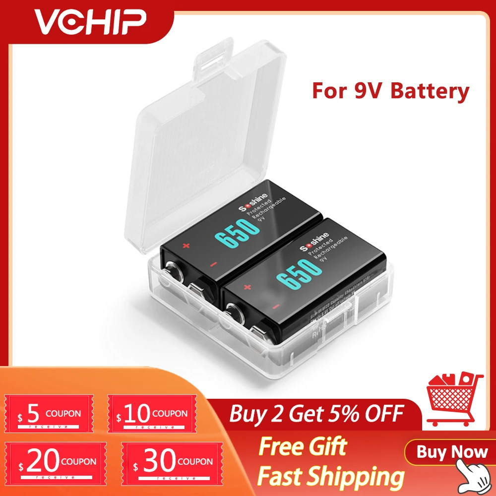 Жесткий пластиковый прозрачный чехол для аккумулятора 9 В 2 шт. 6F2 контейнер |