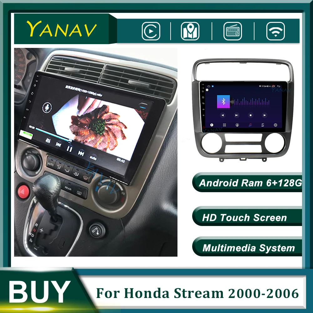 

128G Car Radio Head Unit GPS Navigation For Honda Stream 2000 - 2006 Stereo Receiver Video Multimedia Player HD Touch Screen