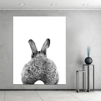 

Black and white rabbit mural children's room ins Nordic style simple modern bedroom living room painting