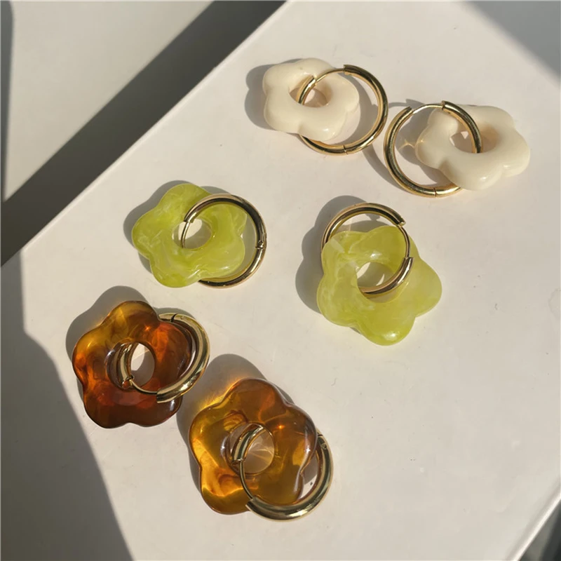 

Acrylic Flowers Hanging earrings Golden Hoop earrings Korean Fashion Women's Earrings Luxury Quality Jewelry Accessories