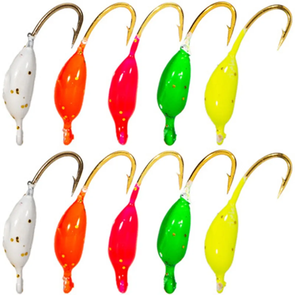 

10pcs/Box Ice Fishing Metal Jigs Heads Winter Jigging Barbed Hooks For Walleye 18*7mm 5 Colors Fishing Hooks Tool Tackle