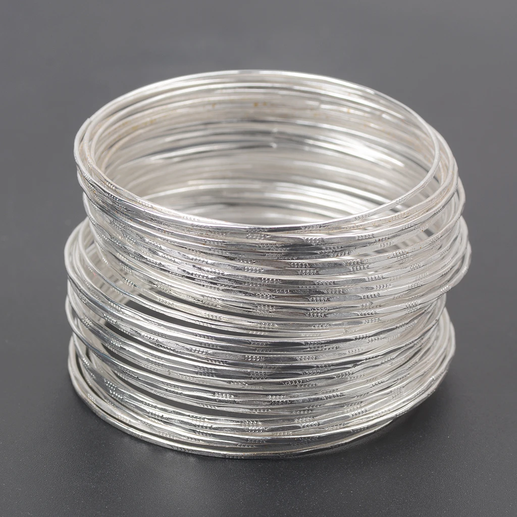 50 Bulk Silver Color Ultrathin Hoop Bangle Bracelet Cuff Wristband Loops Slim images - 6