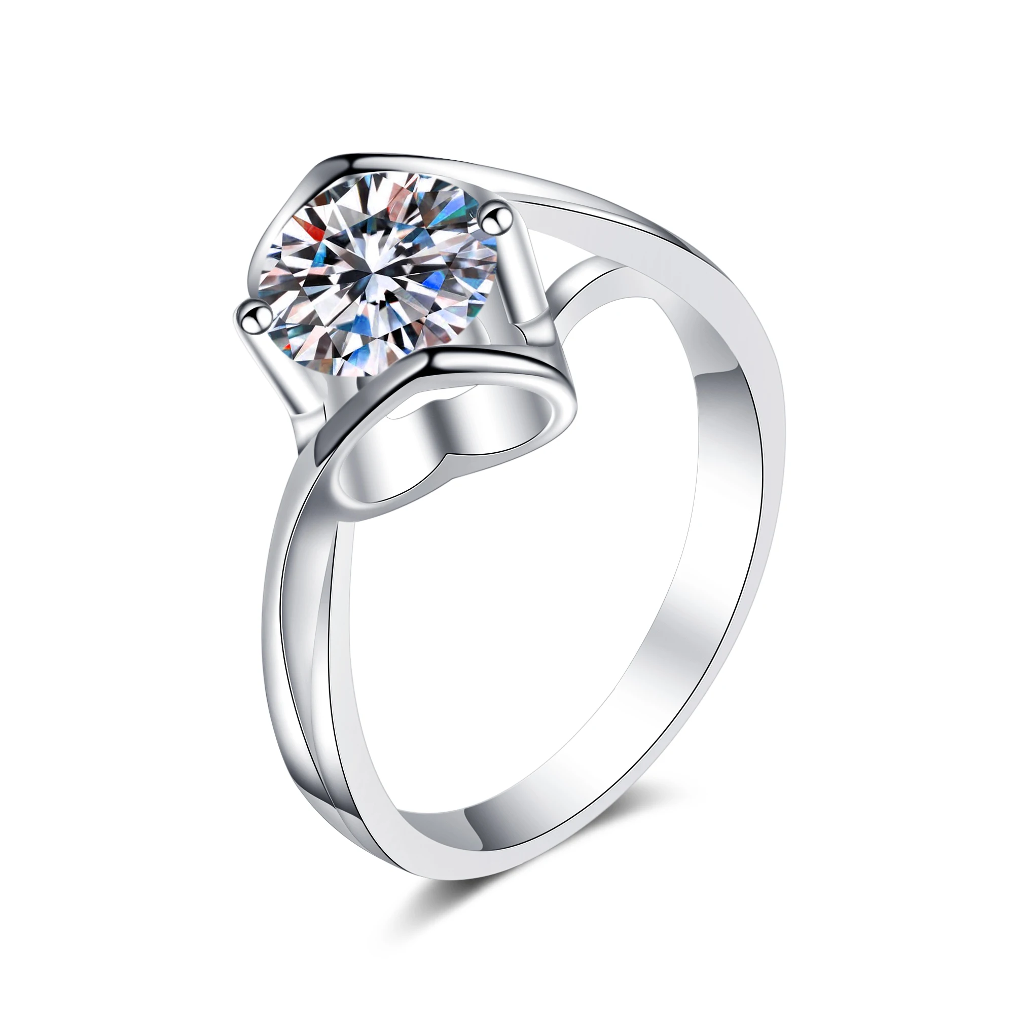 

DUQ Moissanite Ring 925 Silver Excellent 0.5ct/1ct Diamond Sweet Angel Kiss Romantic Engagement Gift Gemstone Ring for Women