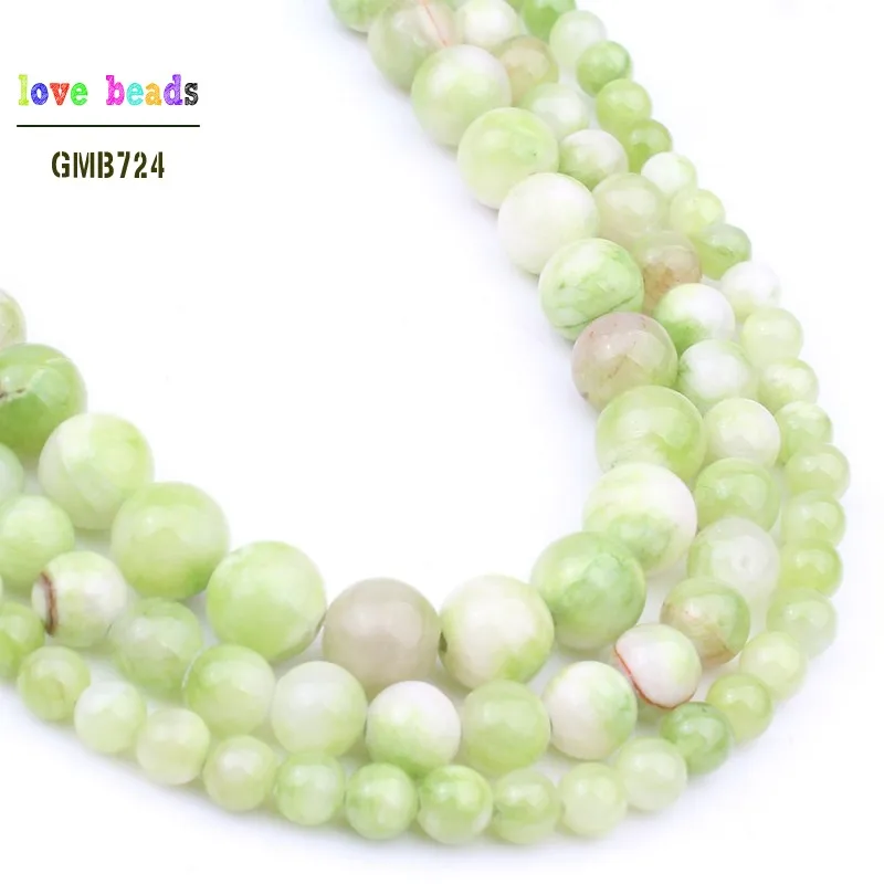 6/8/10mm Natural Stone Beads Green &amp White Persian Jades for jewellery Making DIY Handcraft 15'' Strand bracelets wome |