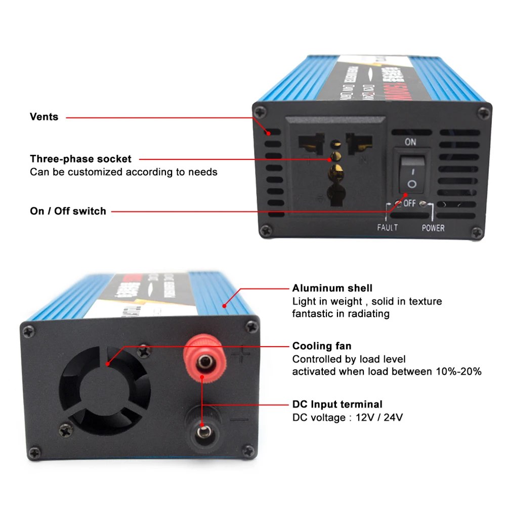 1500 Вт автомобильный инвертирующий усилитель мощности DC12V 24V до 220V 240V