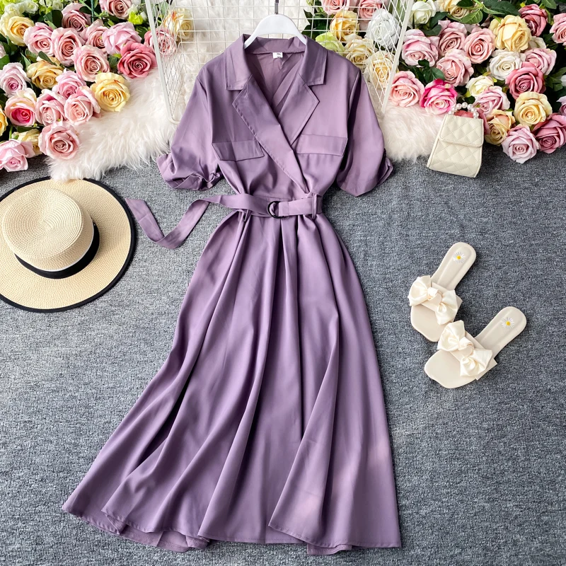 Женское платье с воротником коротким пышным рукавом элегантное размера плюс на