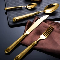 luxury dinnerware set gold steak knife fork spoon set table cutlery stainless steel full tableware sets zero waste kitchen gift