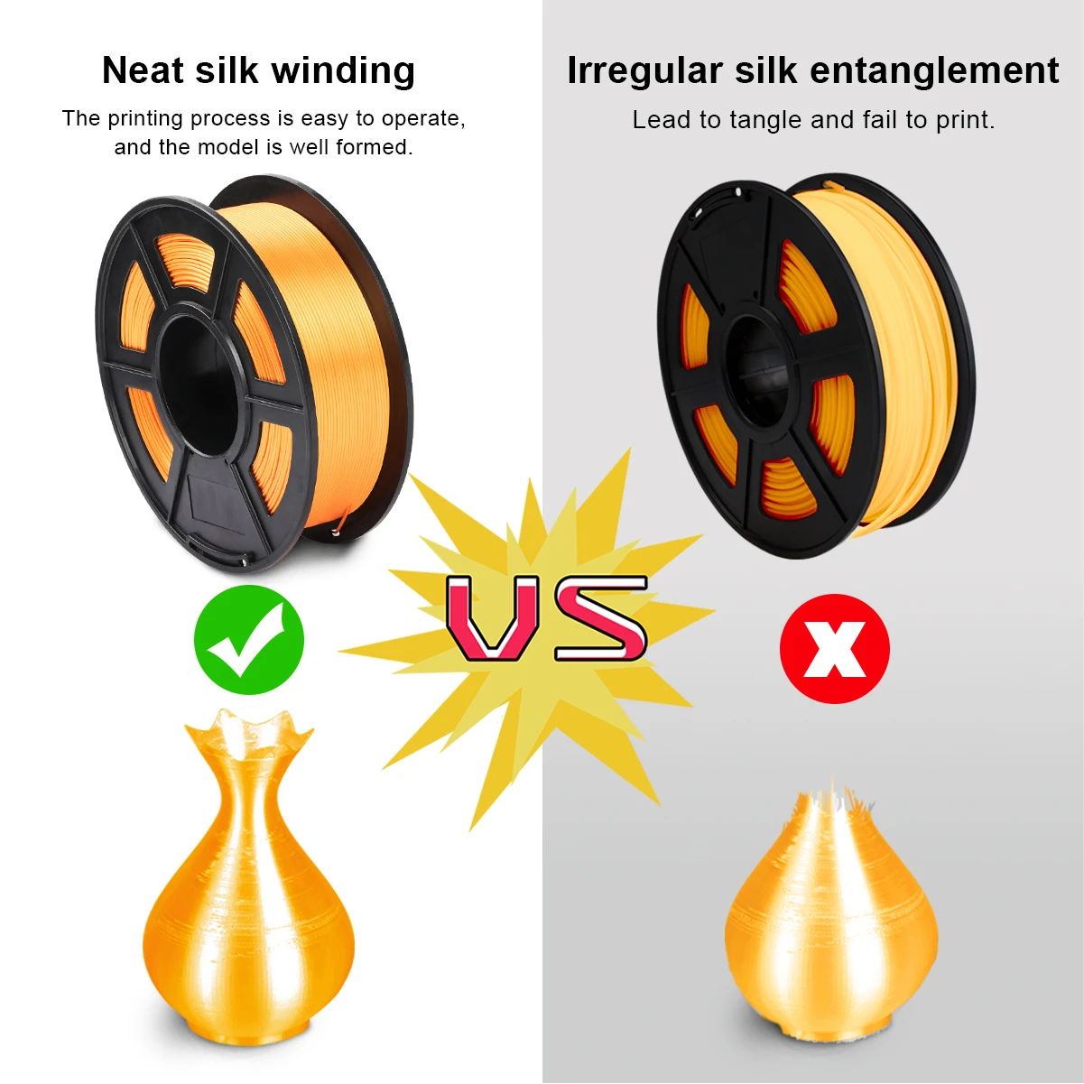 PLA Filament SILK Orange 1kg 2.2 lbs 1.75mm per roll 3D Printer Filamet DIY for 3D printing Refills
