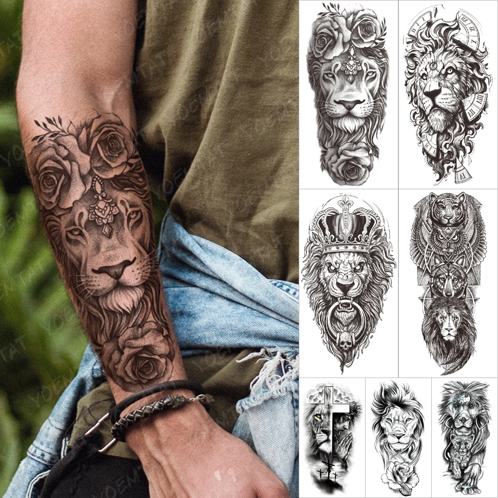 

Transfer Waterproof Temporary Sleeve tatooo Stickers Lion Jewelry Rose Flower Chains Arm tattoo Body Art Fake tatoo Male Women