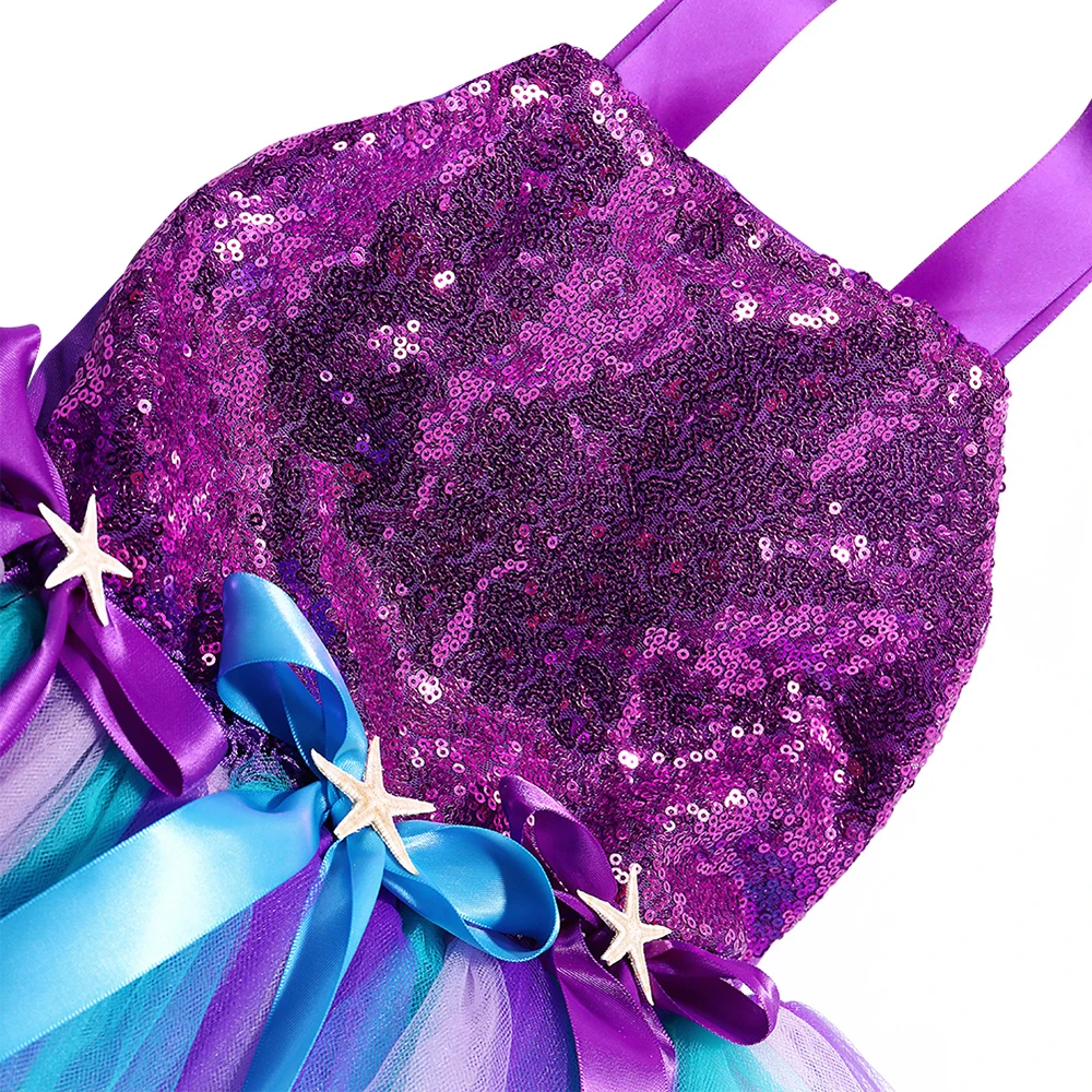 Платье для девочек фиолетово-синее с блестками юбка-пачка в стиле Русалочки