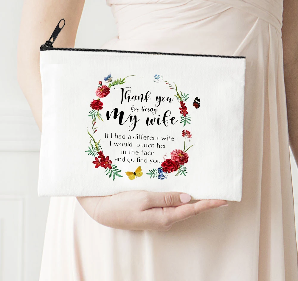 

Mother Day Printed Cosmetic Bags Thank You My Wife Party Makeup Bag Toiletries Organizer Pouch Purses Wedding Gifts