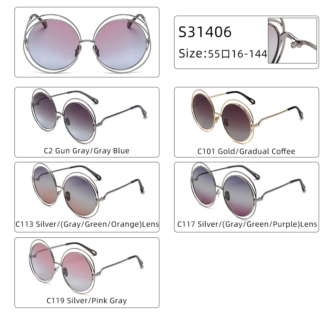 

2021 Polarized Sunglasses Grandient TAC Lens Double Round Ring Frame Eyewear UV400 Anti-Glare Sun Glasses For Driving Traving