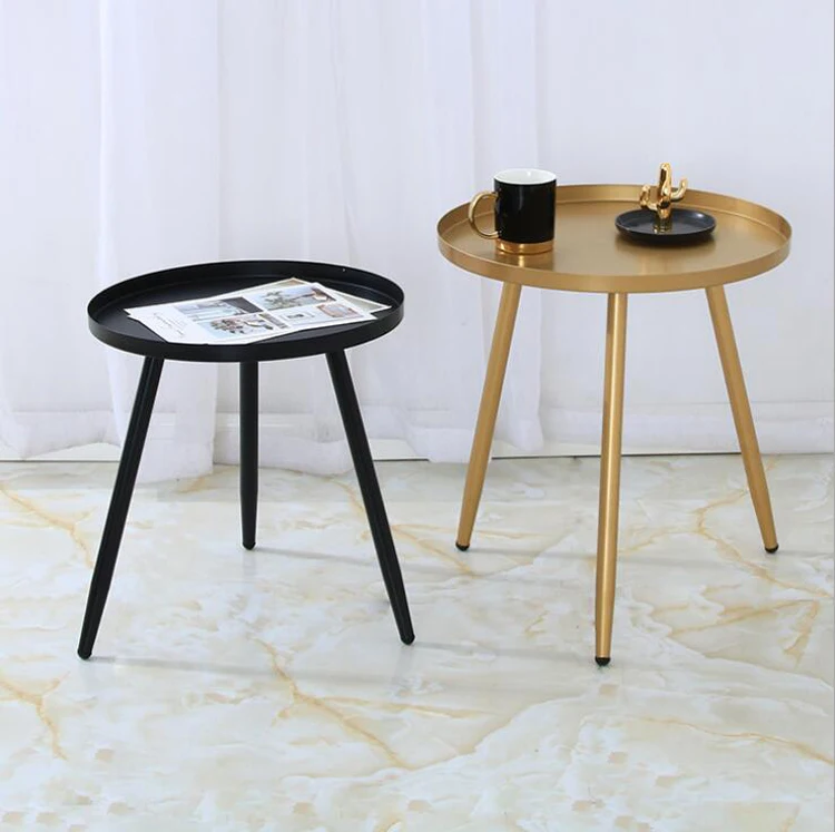 Folding Round Coffee Table Iron Sofa Small Side Hotel Bedside Black Gold End Tea | Мебель