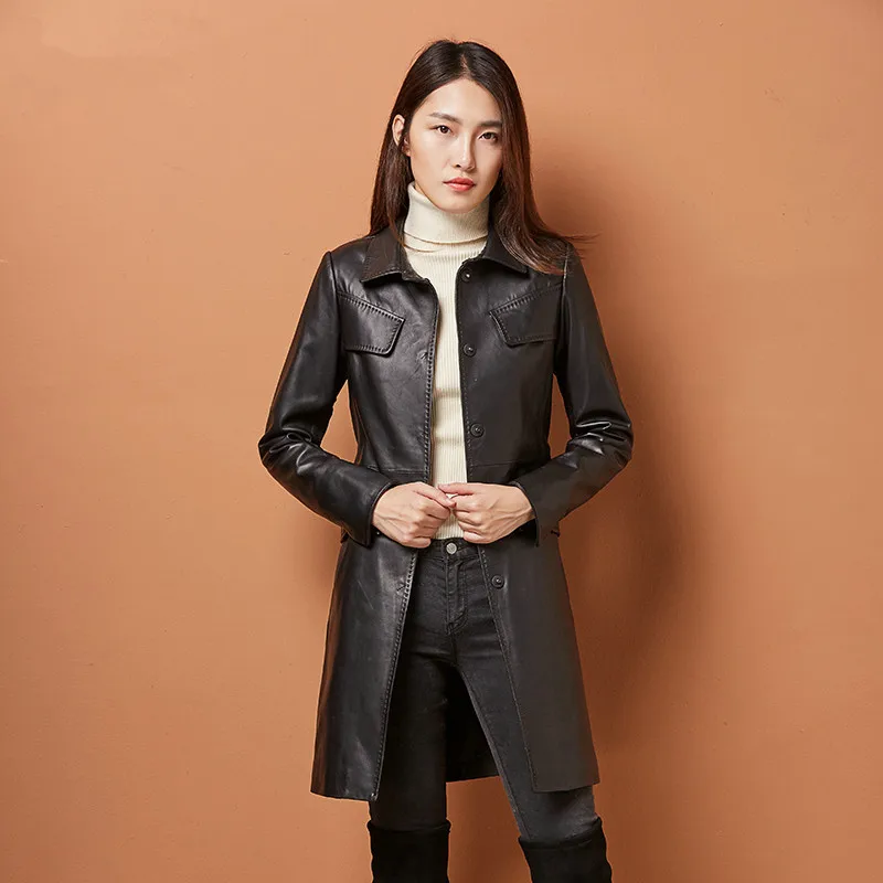 

Genuine Sheepskin Coats 4040 Spring Autumn Real Leather Jacket For Women Long Slim Jackets Trench Coat Female ZYZ0633A