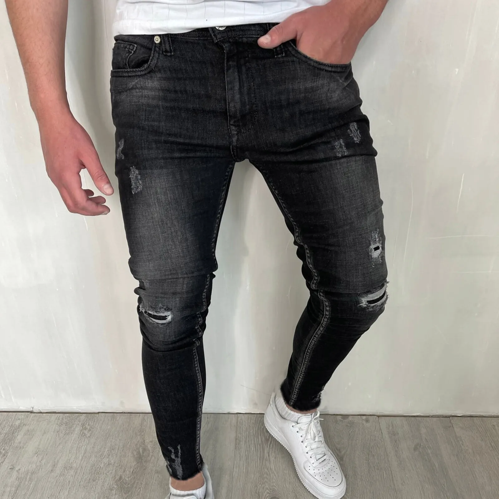

Men's Casual Jeans Zipper Open Placket Fashion Straight Pants Water Milled Feet Woven Feet Skinny Denim Trousers#8