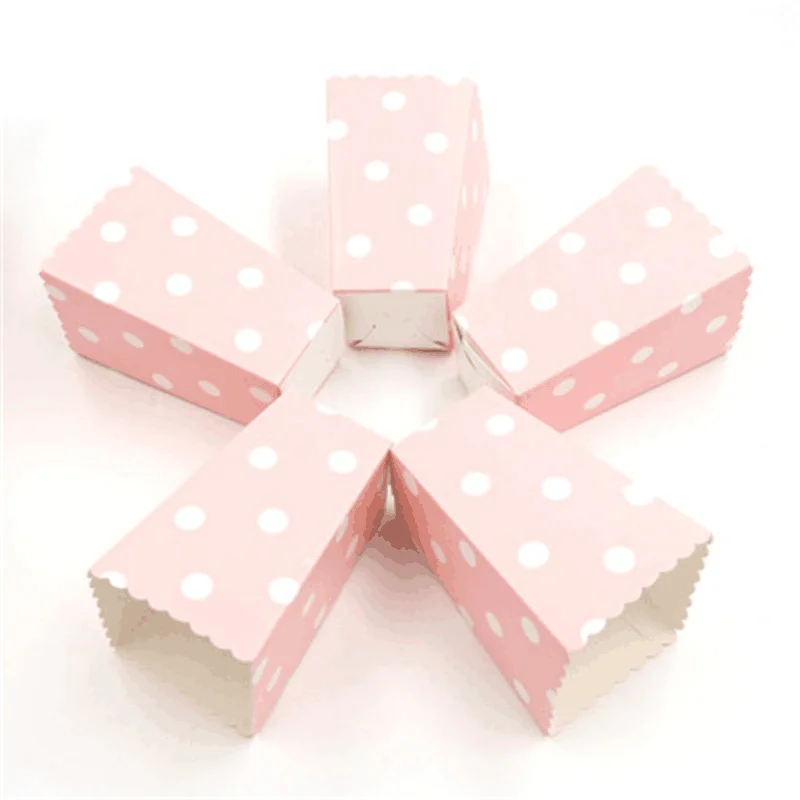 6/12pc Pink Dot Wave Striped Paper Popcorn Box Pop Corn Candy Sanck Favor Bag Xmas Wedding Kid Birthday Party Decoration | Дом и сад