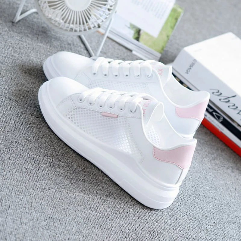

2021 New Fashion White Shoes Women's Mesh Breathable Running Sneakers Students' Flat Skateboard Shoes Women's Tenis Casual Shoes