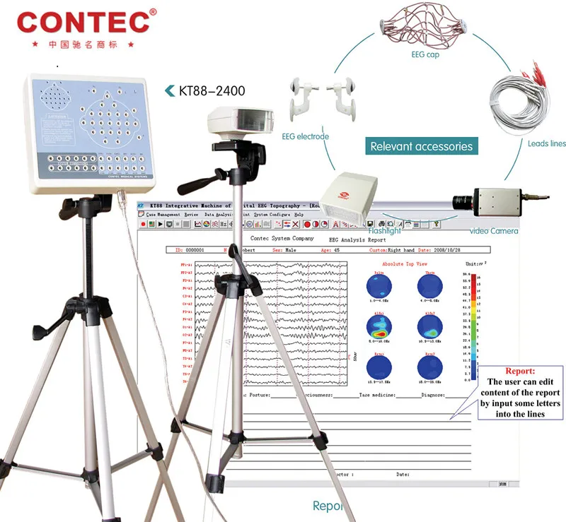KT88-2400 Digital 24 Channel EEG Machine Brain Electric Activity Mapping SystemsEMG EOG ECG Breath+PC software+2 bracket | Красота и