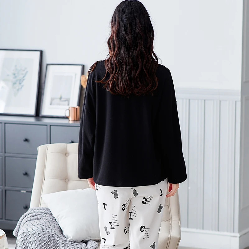 

Plus Size Women Nightgown Cotton Pajama Set Loose Version Round Neck Pullover Pajamas Fall Sleepwear Intensification Pyjamas