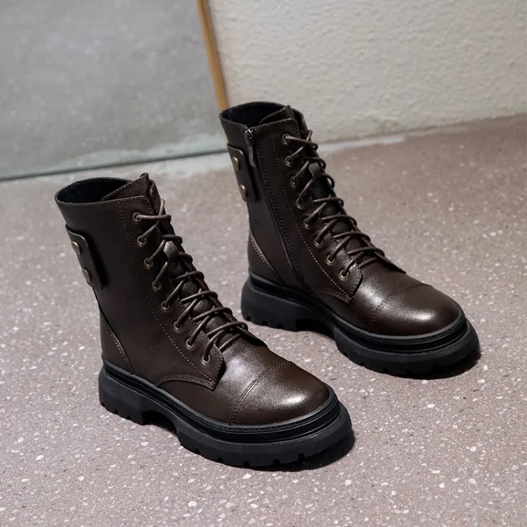 

MLJUESE 2021 women ankle boots soft Cow leather winter short plush zippers round toe high heels equestrian boots party dress