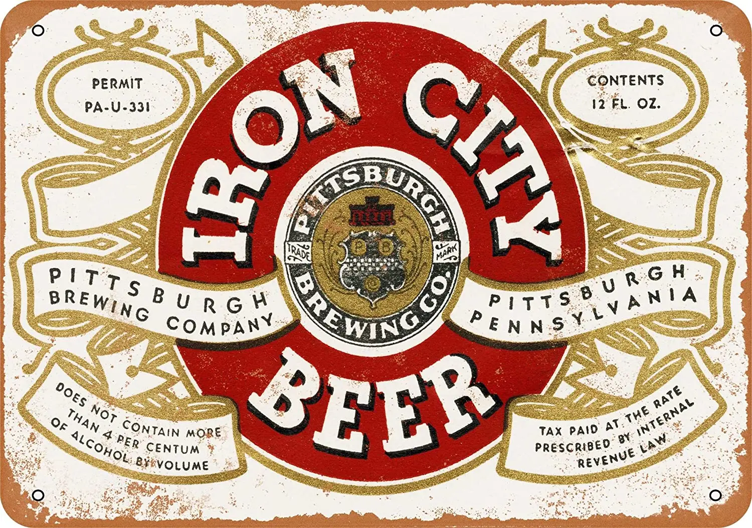 

WallColor 8*12 Metal Sign 1933 Pittsburgh Iron City Beer Vintage Look