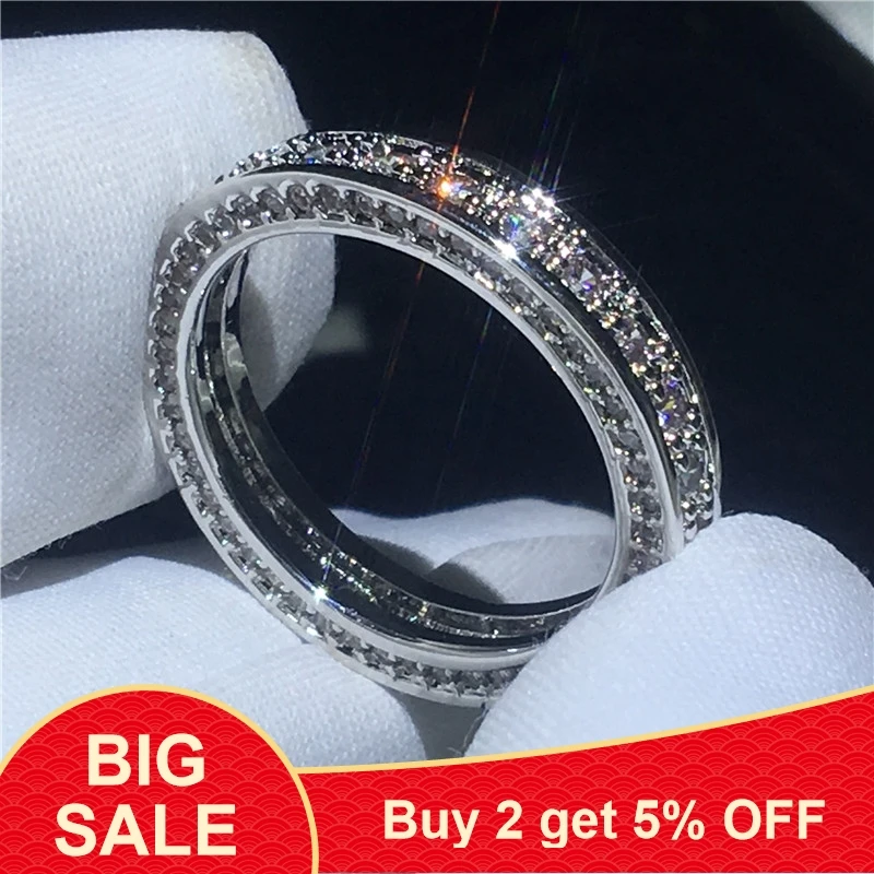 Fashion Dainty Ring Pave set Cz Stone 925 Sterling Silver Party Wedding band Rings For Women Valentine's Day Gifts