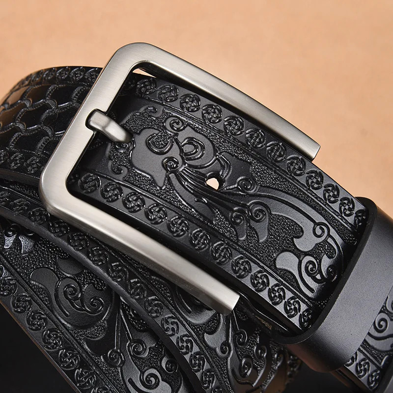 

New style retro engraved craft men's belt leather pin buckle fashion jeans belt wholesale designer belt