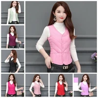lady padded quilted waistcoat vest slim vneck short warm winter casual gilet