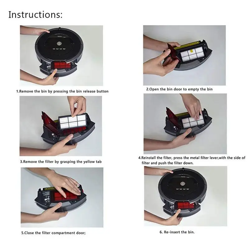 

6pcs HEPA Filter Replacement Parts for iRobot Roomba 800 900 870 880 960 980 Vacuum Cleaner Series Accessories