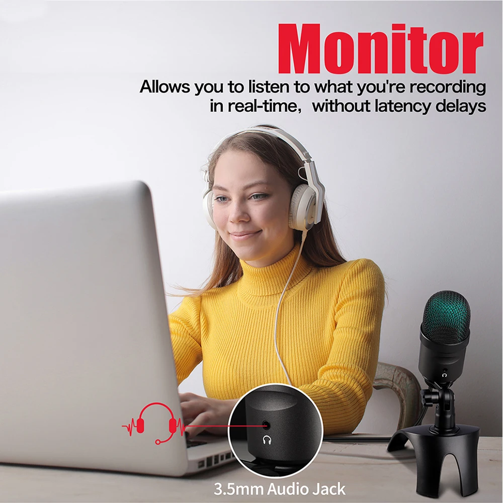 usb microphone for laptopstereo recording computer podcast professional condenser mic for pc gamingasmrstudiosinging free global shipping