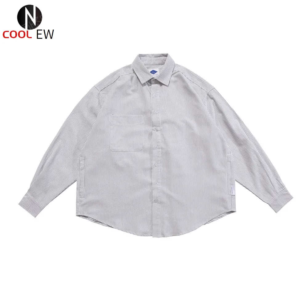 

Vertical stripes Long sleeved Shirt mens Casual Pinstripe Lapel shirts loose pocket shirts men