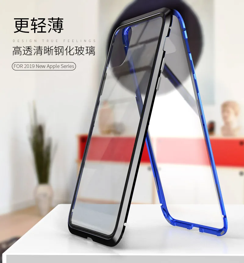 Двойной чехол из закаленного стекла для iPhone 11 Pro Max чехол с металлической рамкой Магнитный противоударный чехол для iPhone 11 Pro Max Shell