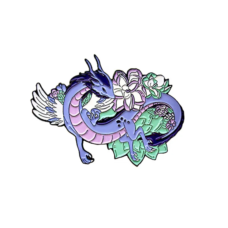 

Chinese Creative Cartoon Pins The Beaury Dragon Curled In A Flower Spreads Its Wings To Rush Into The Sky, Brooch Badge