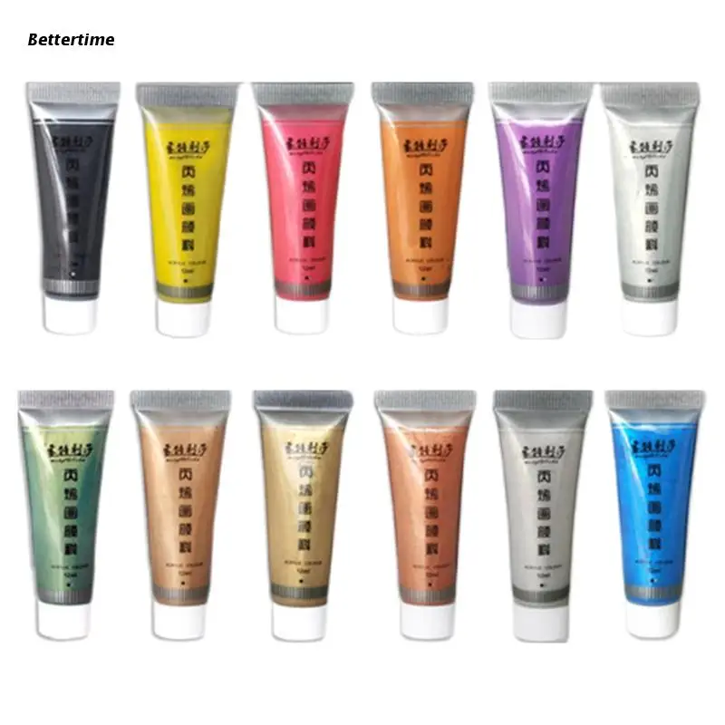 

B36D 12ml Metallic Pearl Acrylic Paint Gold Silver Resin Pigments for DIY UV Epoxy Crafts Jewelry Making Accessories