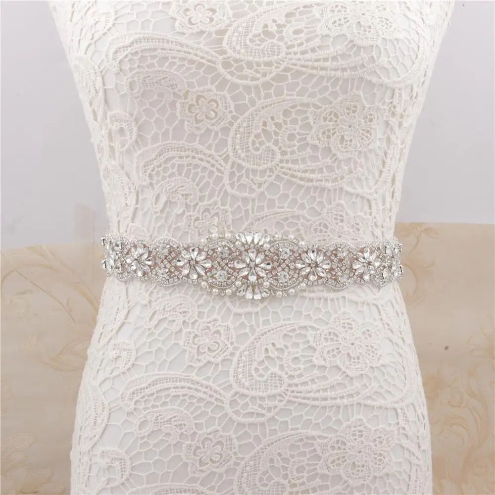 Свадебный свадебный пояс Кристальный жемчуг с атласной лентой 17*1 5 | Аксессуары